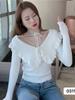 Suéter de Chica Dulce Puro Deseo Borde de Oreja Cuello de Muñeca Manga Larga Suéter Tejido Otoño e Invierno Ajuste Delgado Camiseta Base Adelgazante Top