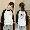 Camada base feminina de fleece com gola redonda, roupa íntima de outono e inverno, camiseta de manga longa color-block, roupa casual infantil de outono e inverno