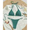Novo maiô sexy para mulheres, biquíni de três peças liso, conjunto de praia e fontes termais de amarrar justo