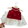 Gran Venta No Reembolsable y No Intercambiable [Ordene con Racionalidad] Chaleco Rojo Bordado con Moño para Niñas de Verano