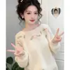 Ciruela está Madura "Flores de Vid" Suéter Bordado Tejido a Mano Estilo Suave Mezcla de Mohair y Lana de Oveja para Mujer