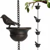 Cadena de lluvia, cadena de drenaje, jardín, parque, cenador, patio exterior, adorno colgante de metal vintage, decoración artística de hierro, campanilla de viento con forma de pájaro