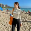 Roupa de Mergulho Coreana Feminina Manga Longa Roupa de Natação para Água-viva Calça Dividida com Proteção Solar Roupa de Snorkel Slim