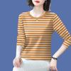 Nuevo atuendo de primavera y otoño 2024 talla grande Camiseta de manga larga a rayas Top Madre de mediana edad Cuello redondo Camiseta básica