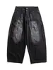 Jeans Nanxia Estilo Retrô Americano com Cintura Dupla, Patchwork, Desconstruído, Perna Larga, Calças Casuais Retas Largas para Homens