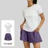 Novo Estilo de Verão Malha nas Costas Soltinho Manga Curta Shorts Roupa de Yoga