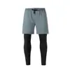 Calça Esportiva Masculina de Duas Peças Falsa Transfronteiriça Elástica Justa para Corrida Fitness Treinamento Secagem Rápida Camada Dupla Basquete Tendência