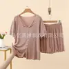 Conjunto de Short con Volantes de Lunares de Modal de Manga Corta para Mujer, Conjunto Casual de Dos Piezas Delgado de Talla Grande para Verano