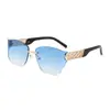 Gafas de Sol sin Marco para Mujer, Montura Cuadrada Grande de Gama Alta, Estilo Coreano de Moda para Rostro Redondo, Gafas de Sol Anti-UV para Viajes a la Costa