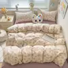 Categoría a Grado Materno e Infantil Ins Juego de Cuatro Piezas Pequeño Fresco Algodón Puro Cepillado Sábanas Amigables con la Piel Funda Nórdica de Algodón Lavado Juego de Tres Piezas para Dormitorio