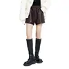 Shorts Casuais para Mulheres, Roupa Externa de Primavera e Outono, Cintura Elástica, Cintura Alta, Efeito Emagrecedor, Calças de Couro PU Wide Leg Linha A, Calças Legging Boot para Pessoas Baixas