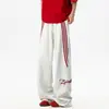 Pantalones Casuales de Tres Rayas Estilo Americano para Hombres y Mujeres, Marca de Tendencia Primavera, Pantalones Deportivos Sueltos con Bordado Pesado de Letras, Pantalones de Pierna Ancha