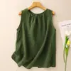 Chaleco sin mangas de color liso de estilo artístico para mujer, top fino de algodón y lino de verano, holgado, adelgazante, blusa de algodón y lino