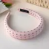 Novo estilo em tons pastel suaves, tiara fresca e fofa com tecido listrado rosa e branco e esponja, design xadrez doce, adequada para lavar o rosto, para mulheres