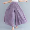 Falda pantalón de lino y algodón de talla grande para mujer Mori, estilo étnico, con cintura suelta y estampado artístico de lino liso.