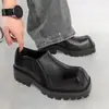 Mocasines cuadrados de cuero retro europeos y americanos transfronterizos para hombre, estilo británico, suela gruesa, que aumentan la altura, talla grande, slip-on casual