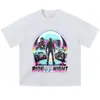 T-shirt Tendência Vintage Lavada Manga Curta Estilo Motocicleta e Carro Esportivo Loose para Casal Marca High Street Cyberpunk Direto do Fabricante