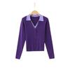 Suéter de punto con cuello polo para mujer 2025 Primavera y Otoño Estilo de alta gama Falso dos piezas Color sólido Bloque de color Ajustado Ropa exterior Top de punto