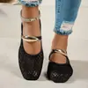 Sandalias de Malla Nuevas de Primavera y Verano Europeas y Americanas para Mujer Tejido Hueco con Agujeros Suela Plana Metálicas Transpirables Zapatos Mary Jane de Ballet