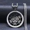 Colar Flor da Vida Geometria Sagrada Vintage Europeu e Americano para Mulheres e Homens, Pingente Redondo de Aço Inoxidável, Estilo Retro Artístico