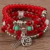 Conjunto de Pulseiras de Quatro Peças Flor de Rosa, Conjunto de Pulseiras de Contas de Vidro Artesanal, Pulseira Elástica, Design Simples, Venda Quente Transfronteiriça