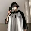 Camisa Waffle Suelta de Moda y Única de Verano para Hombres Adolescentes, Top Versátil de Bloques de Color con Diseño de Nicho