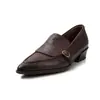 Mocasines de cuero de punta fina estilo británico, colección otoño 2026, tacón medio grueso, zapatos de cuero para ir al trabajo, cuero genuino, zapatos de mujer con corte profundo