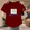 Mismo estilo que en el centro comercial, camiseta de manga corta para mujer, nueva de verano 2024 impresa imitación algodón, hombro normal, top base holgado para pareja