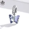 Pingente Borboleta Azul Bonita Aifulu Cobre Banhado a Platina Zircônia Animal Versátil com Contas Joias da Moda Atacado para Mulheres