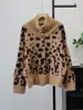 Nuevo Cardigan de Punto Retro con Estampado de Leopardo, Cuello Alto, Terciopelo de Imitación de Visón, Estilo Holgado Perezoso, Chaqueta Suéter para Mujer, Otoño e Invierno 2025