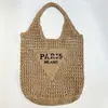 Bolsa de Palha Elegante com Recortes e Bordado de Letras Transfronteiriço, Bolsa de Ombro de Grande Capacidade para Férias na Praia, Bolsa de Palha Tecida Versátil para Mulheres