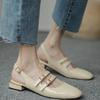Sandálias Rasteirinhas Populares da Moda para Mulheres 2025 Verão Novo Estilo Fivela de Cinto Fivela Salto Grosso Sandálias para Mulheres