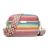 Bolso de Paja Tejida de Moda con Rayas Arcoíris Estilo Étnico Bolso Cruzado Bolso de Hombro Casual de Gran Capacidad