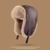 Chapéu Lei Feng de Veludo Plus Inverno Masculino para Exterior à Prova de Vento Quente Proteção para Orelhas Couro Pelo Integrado Chapéu de Piloto Feminino Espessado para Ciclismo