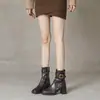 Botines de tacón alto botas de mujer 2026 Otoño/Invierno Nuevos Tacón grueso Botas adelgazantes Punta cuadrada Botas de montar para mujer Más terciopelo Más gruesas Adelgazantes