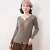 Cárdigan de Punto Canalé Francés para Mujer Chaqueta Corta Suéter Cuello Tijera Manga Larga Moda Chic Ropa de Abrigo Suéter