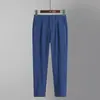 Pantalones casual de traje de alta gama para hombre de primavera, pantalones negros fluidos, pantalones cropped versátiles de pierna recta de corte limpio