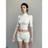 Camiseta Feminina Verão Nova Elegante Versátil Moda Gola Alta Meia Manga Cinco Quartos Slim Fit Hot Girl Desejo Puro