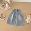 Jeans de Pierna Ancha para Niñas, Estilo Nuevo Primavera 2026, Cintura Media Elástica, Pantalones Versátiles Sueltos y Elegantes