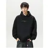 Sudadera con capucha bordada con letras azul marino para hombre, moderna, de otoño e invierno, de terciopelo, engrosada, holgada, pesada, casual, sudadera con capucha, chaqueta