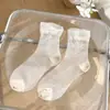 Meias de Renda Estilo Cass Ballet para Mulheres, Meias Transparentes Respiráveis de Seda de Vidro para o Verão, Meias de Cano Médio, Meias Largas Estilo Japonês