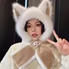 Gorro de Peluche Lindo Nuevo 2026 para Mujer con Orejas de Zorro, Combinación de Sombrero y Bufanda Versátil y a la Moda para Otoño e Invierno