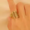 Anillo de Acero Inoxidable de Oro Real de 18 Quilates Estilo Europeo y Americano Estilo Francés Estilo de Lujo Ligero Anillo Abierto Dorado Brillante Forma de Gota Joyería para Mujeres