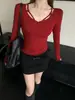 Nova Camiseta Casual Sexy de Manga Longa para Outono/Inverno 2026, Celebridade da Internet, Alta Elasticidade, Slim-Fit Top para Mulheres