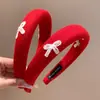 Diadema Elegante Estilo Coreano con Lazo Rojo de Ala Ancha para Mujer, Accesorio para el Cabello Retro de Año Nuevo de Alta Gama, Diadema Alta para Lavarse la Cara