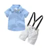 Conjunto de Camisa de Verão Infantil para Menino Estilo Britânico Gravata Borboleta Roupa Completa para Bebê Tendência Cavalheiro Alças