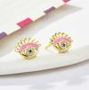 Tendencia transfronteriza cobre incrustado circón aceite turco Ojo del Diablo aretes mujer sentido de alta gama temperamento joyería de oreja venta al por mayor