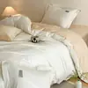 Luxo Leve Simples Estilo Nórdico Conjunto Completo de Roupa de Cama de Algodão Jogo de Quatro Peças Cor Sólida Toque de Luxo Lençol de Algodão Capa de Edredom Roupa de Cama para Quatro Estações