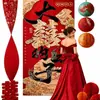 Decoración de habitación de boda para hombres y mujeres: tela grande para colgar con la palabra "Feliz" para la sala y el balcón, guirnaldas festivas y decoraciones de linternas