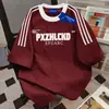 Camiseta de Manga Corta 100% Algodón Puro con Estampado de Letras Divertidas y Personalizadas y Tres Rayas para Hombres y Mujeres Verano Holgada Estilo Coreano Top Ins